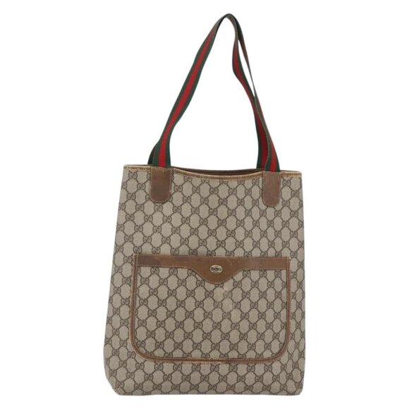 GUCCI GG Supreme Web Sherry Line Bag PVC Leather Beige - Picture 1 of 15